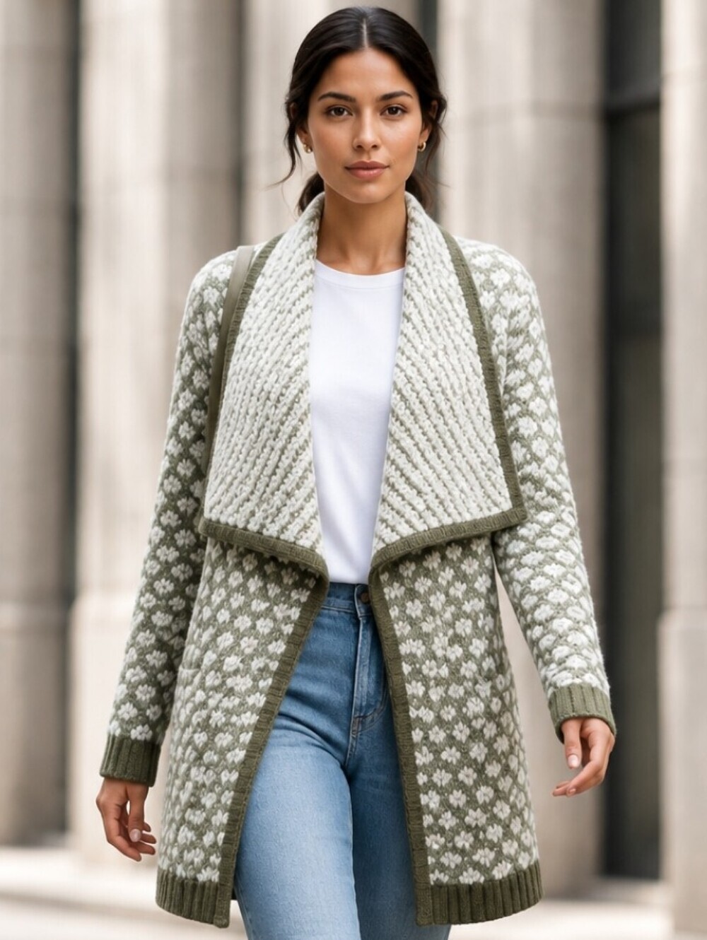 Time And Tru Flyaway Cardigan Sweater Open Front Chunky Knit Olive Green…